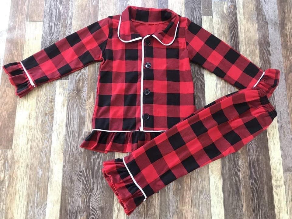 Girls Buffalo Plaid Pajama Set