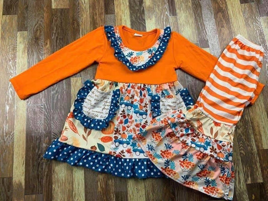 Orange & Blue Polka Dot Ruffle Belle Set