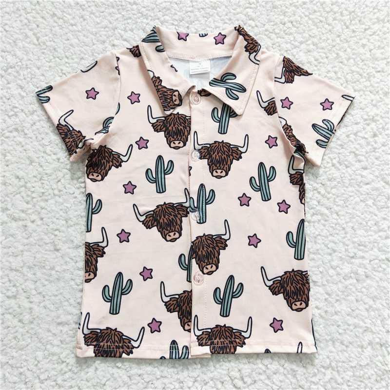 HIGHLAND COW CACTUS BUTTON DOWN