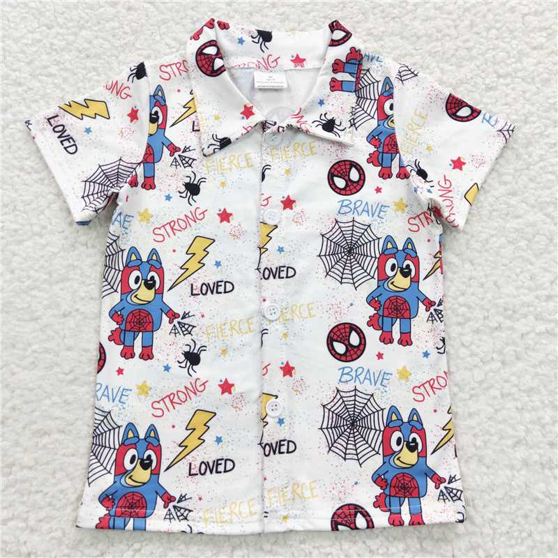 SPIDER MAN BLUEY BUTTON DOWN