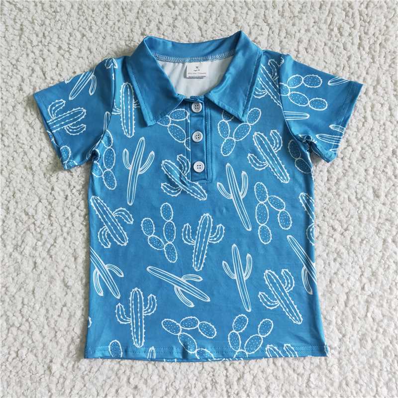 BLUE CACTUS HALF BUTTON DOWN