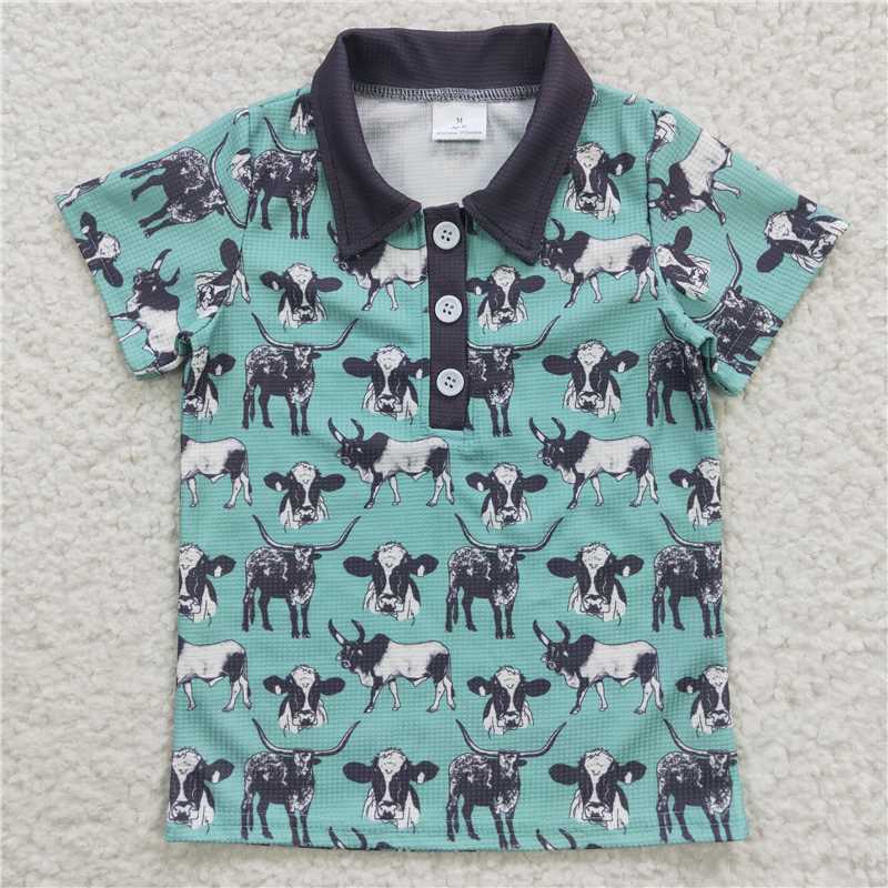 TURQUOISE COW COLLARED SHIRT