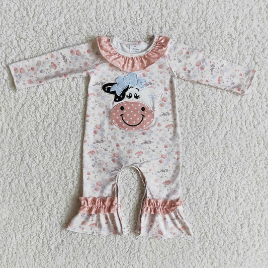 PINK FLORAL COW ROMPER