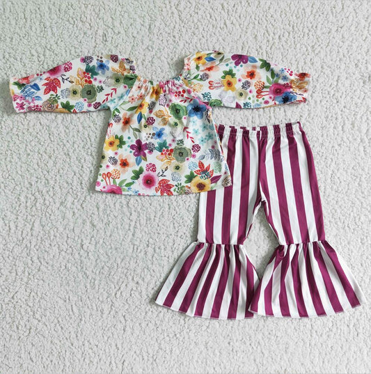 MAROON STRIPED FLORAL BELLE SET