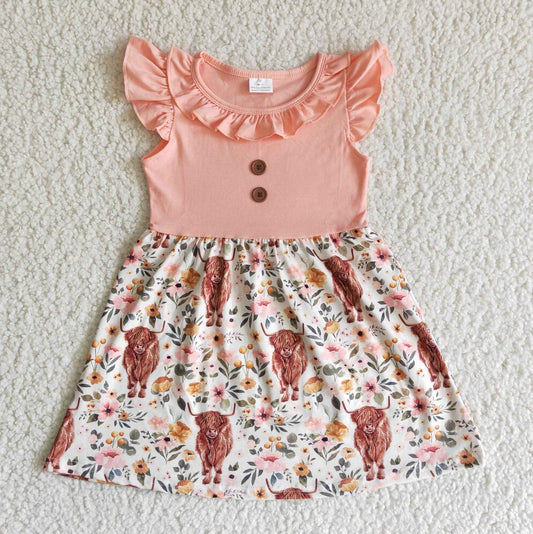 Pink Floral Highland Cow Dress