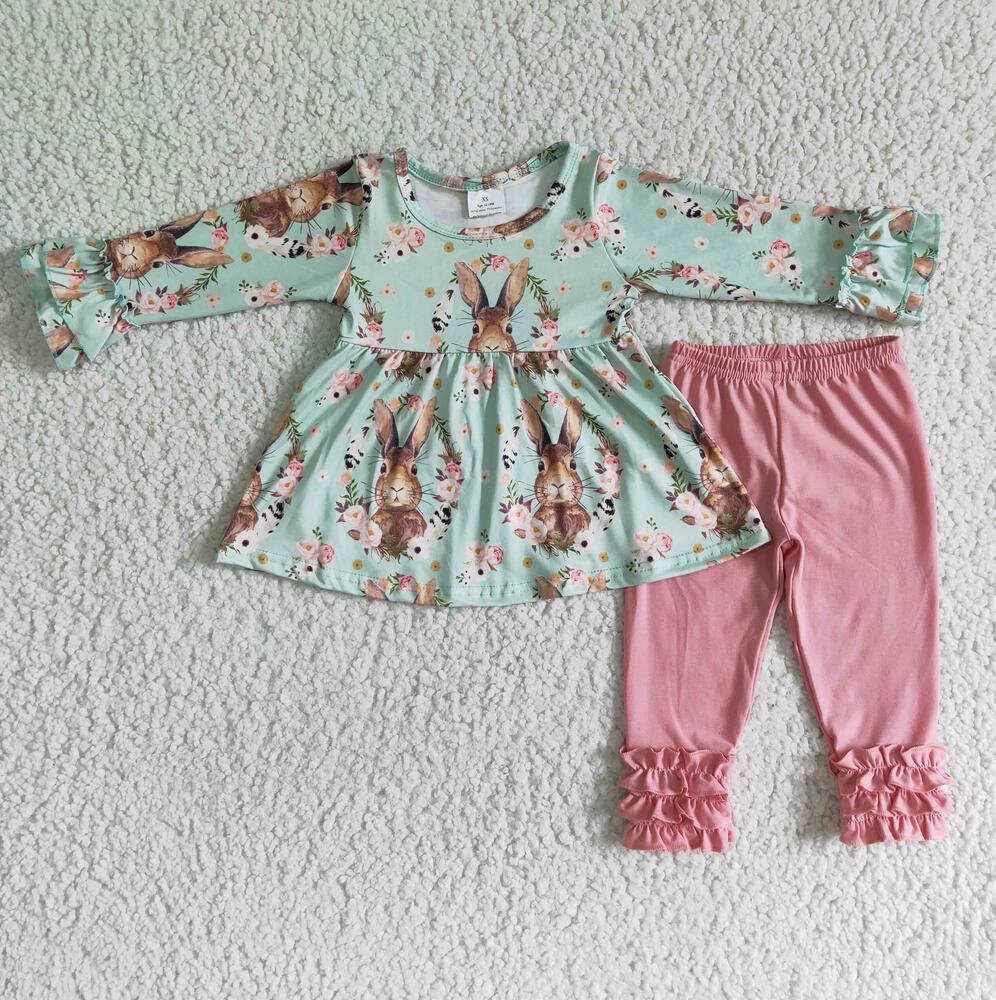 FLORAL BUNNY RUFFLE LEGGING SET