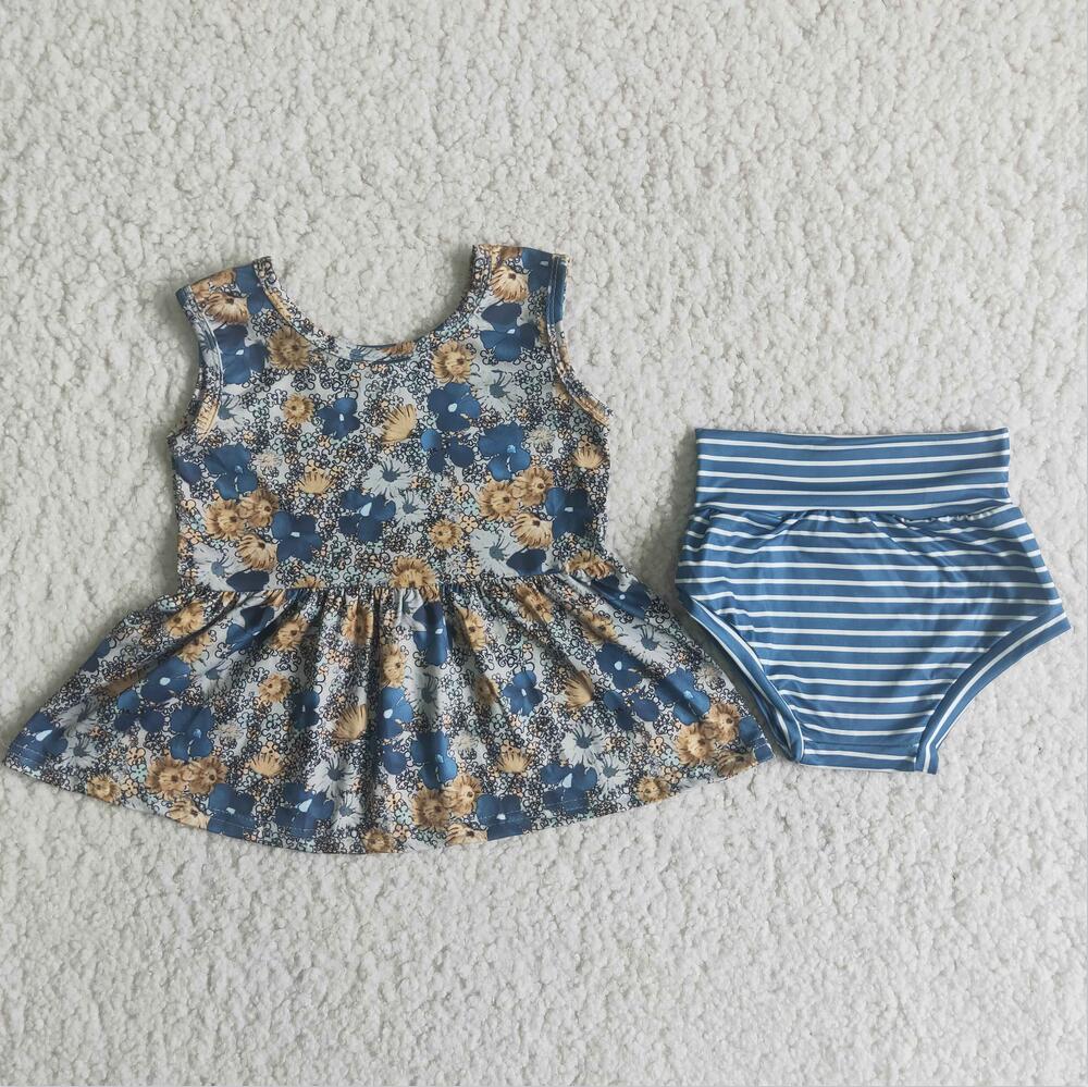 BLUE FLORAL BUMMIE SET