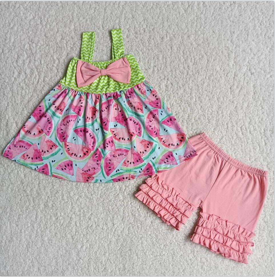 WATERMELON RUFFLE SHORT SET