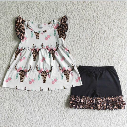 LEOPARD BULL RUFFLE SHORT SET