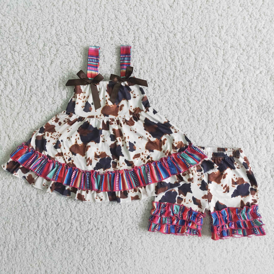 SERAPE COW PRINT RUFFLE SHORT SET