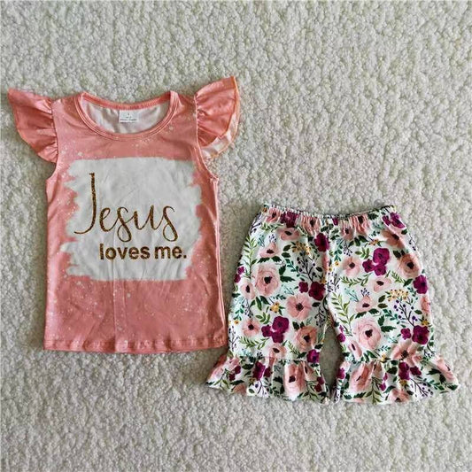 JESUS LOVES ME FLORAL SHORT SET