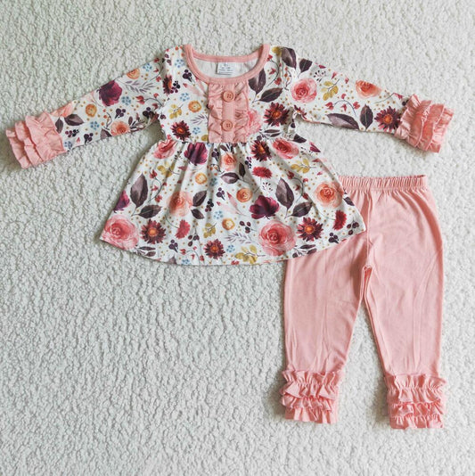 PINK FLORAL RUFFLE LEGGING SET