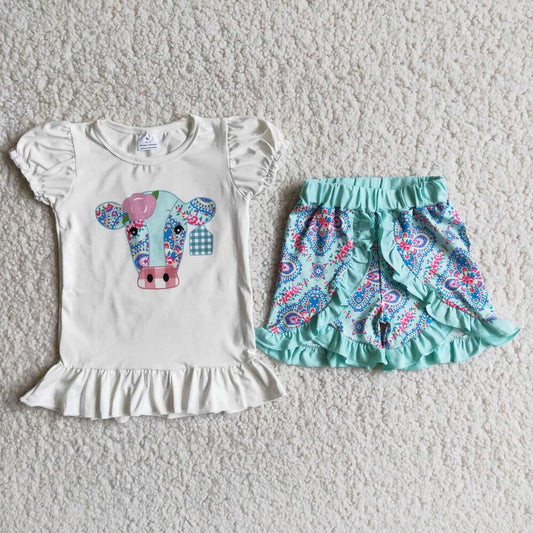 PAISLEY COW RUFFLE SHORT SET