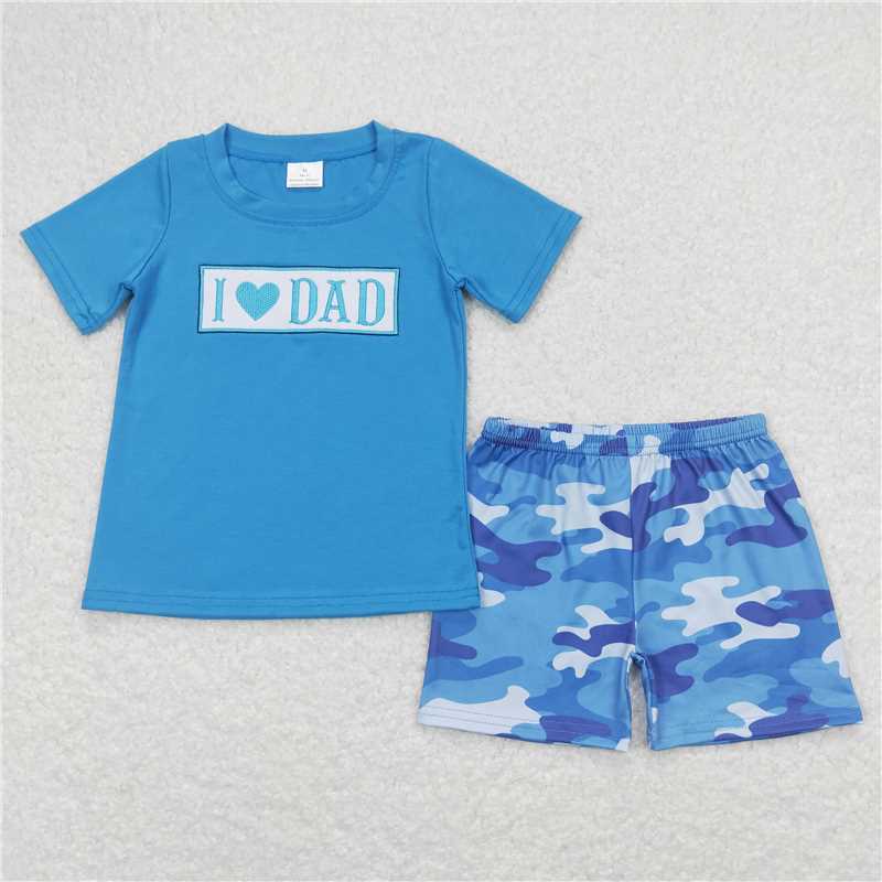 I HEART DAD BLUE CAMO SHORT SET