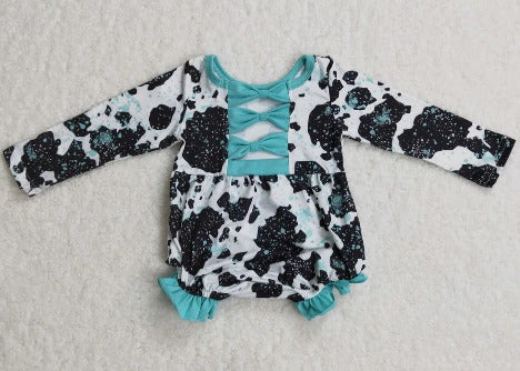 TURQUOISE RUFFLE COW ONESIE