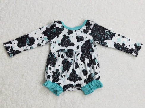 TURQUOISE RUFFLE COW ONESIE