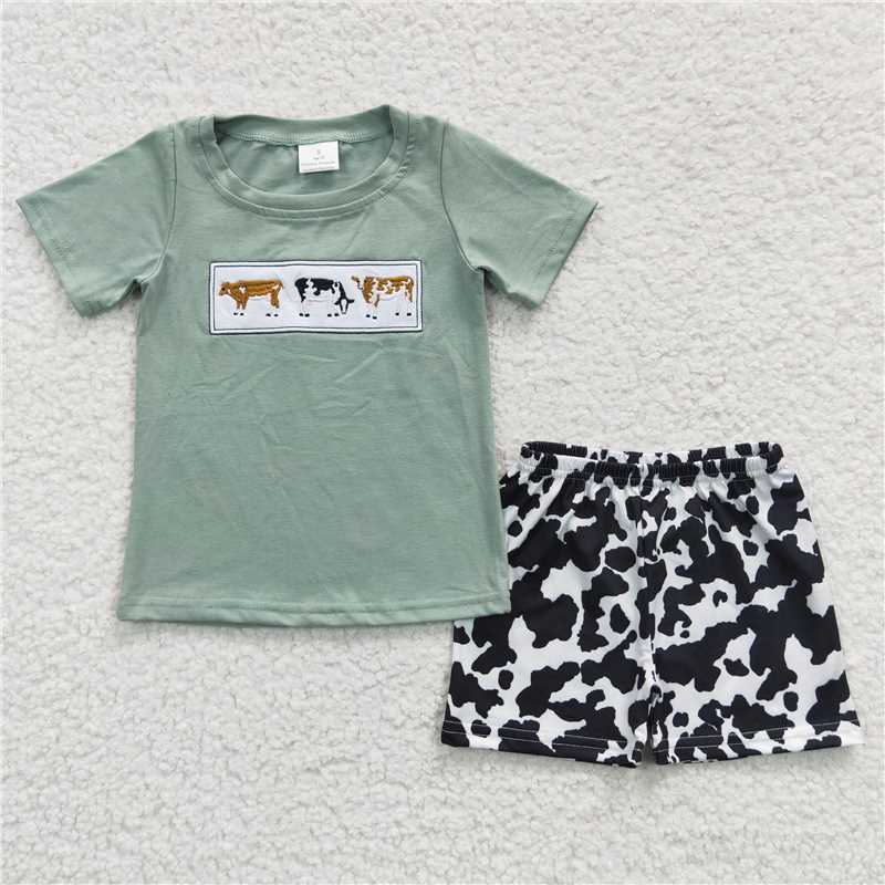 BOYS COW EMBROIDERED SHORT SET