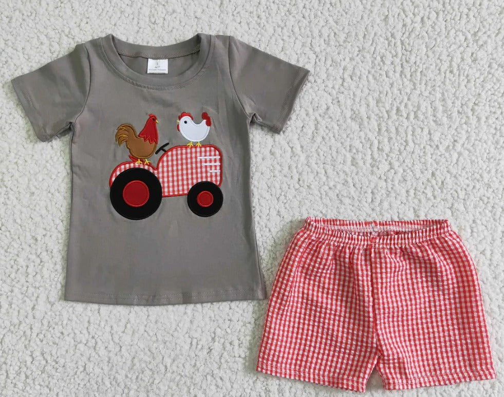 BOYS SEERSUCKER ROOSTER SHORT SET