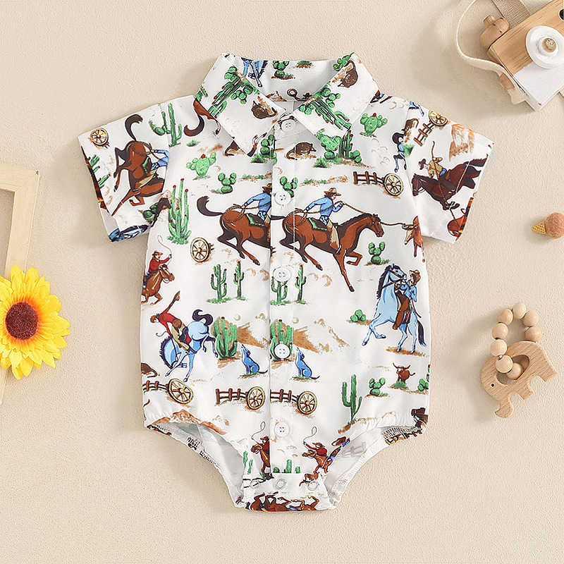 COWKID BUTTON DOWN ONESIES