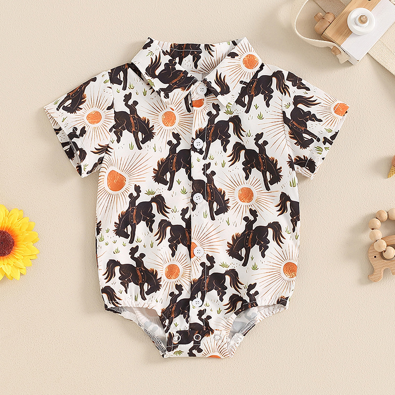 COWKID BUTTON DOWN ONESIES