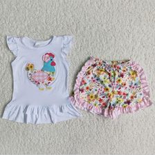 PINK FLORAL CHICKEN RUFFLE SHORT SET