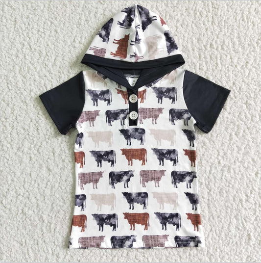 COW HOODIE SHORT SLEEVE SHIRT