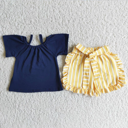 NAVY & YELLOW STRIPED SHORT SET