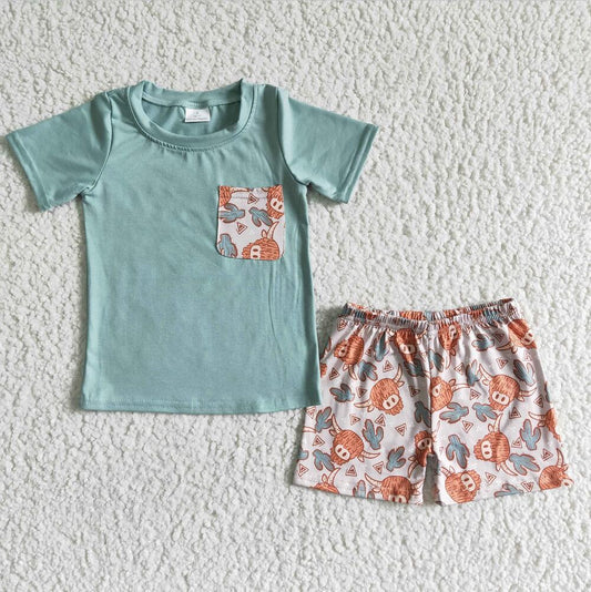 HIGHLAND COW CACTUS SHORT SET