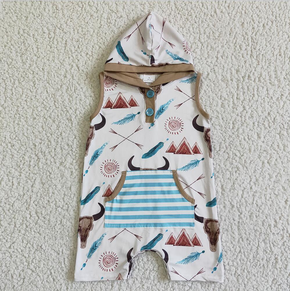 BOYS BOHO SLEEVELESS HOODED ROMPER