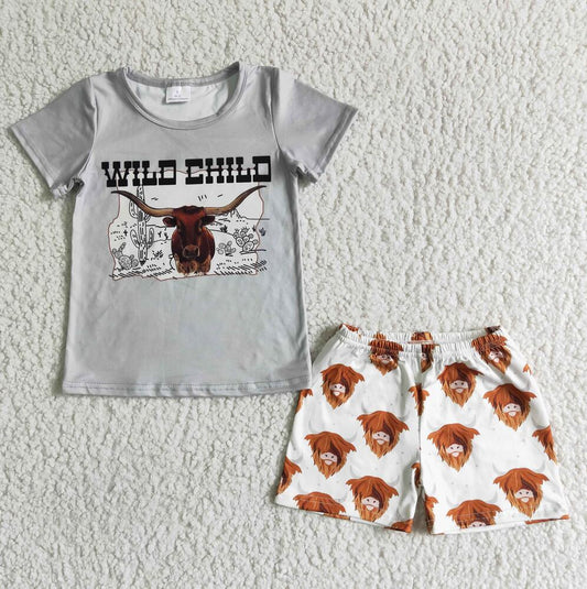 WILD CHILD HIGHLAND COW SHORT SET