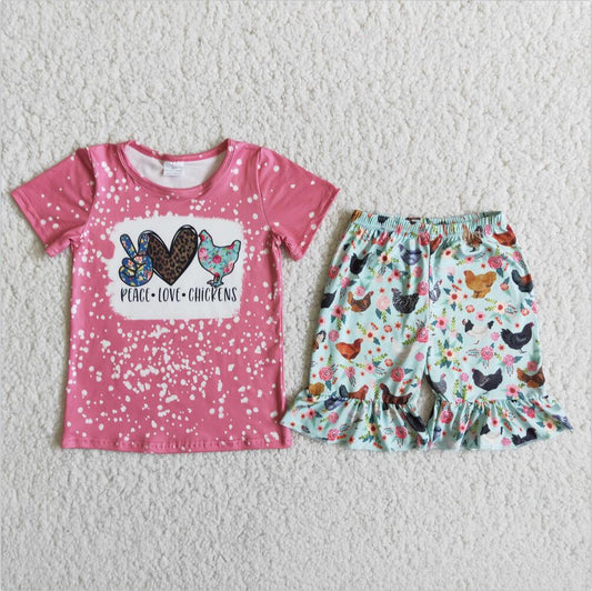 PEACE LOVE CHICKENS SHORT SET