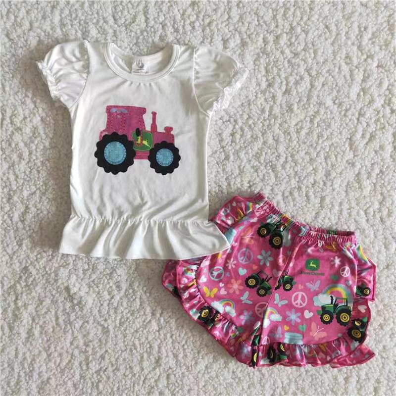 PINK JOHN DEERE RUFFLE SHORT SET