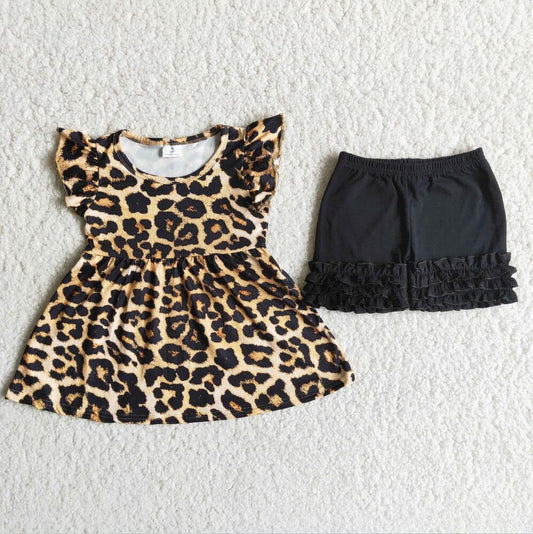 LEOPARD BLACK RUFFLE SHORT SET