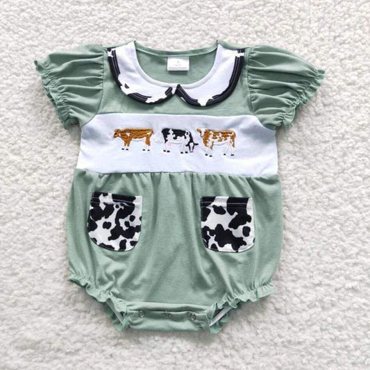 Girls Cow Embroidered Bubble