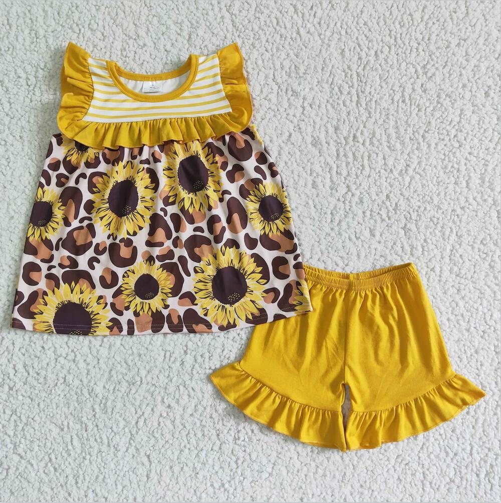 SUNFLOWER LEOPARD RUFFLE SHORT SET