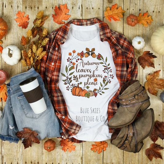 AUTUMN LEAVES & PUMPKINS PLEASE TEE