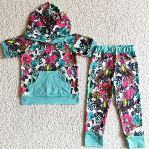 GIRLS TURQUOISE SHORT SLEEVE HOODIE SET