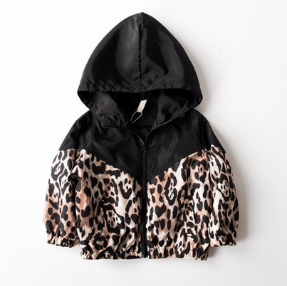 Black Leopard Zip Up Wind Breaker Jacket