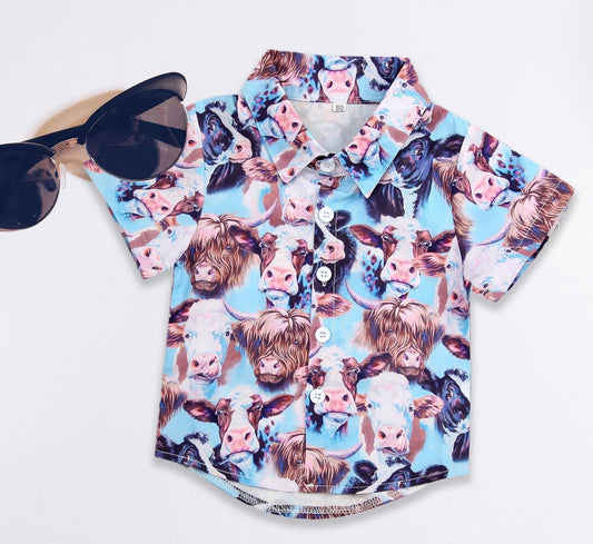 Blue Cow Western Button Down