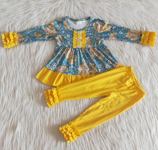 Blue & Yellow Ruffle Legging Set