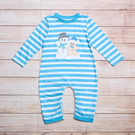 Boy's Striped Snowman Romper