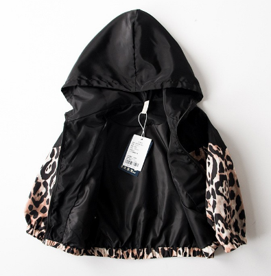 Black Leopard Zip Up Wind Breaker Jacket