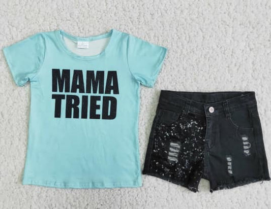 "Mama Tried" Denim Short Set