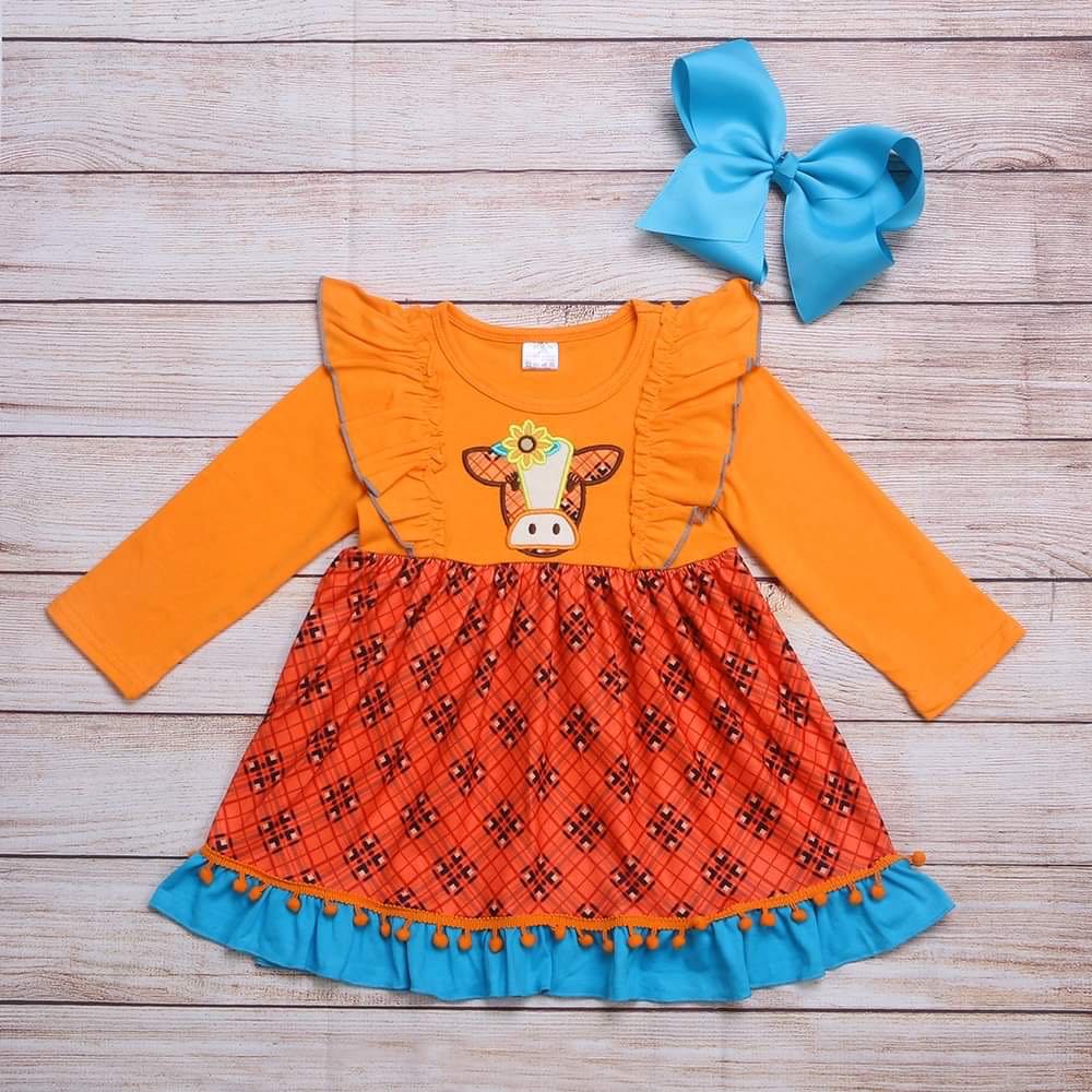 Pom Pom Long Sleeve Cow Dress