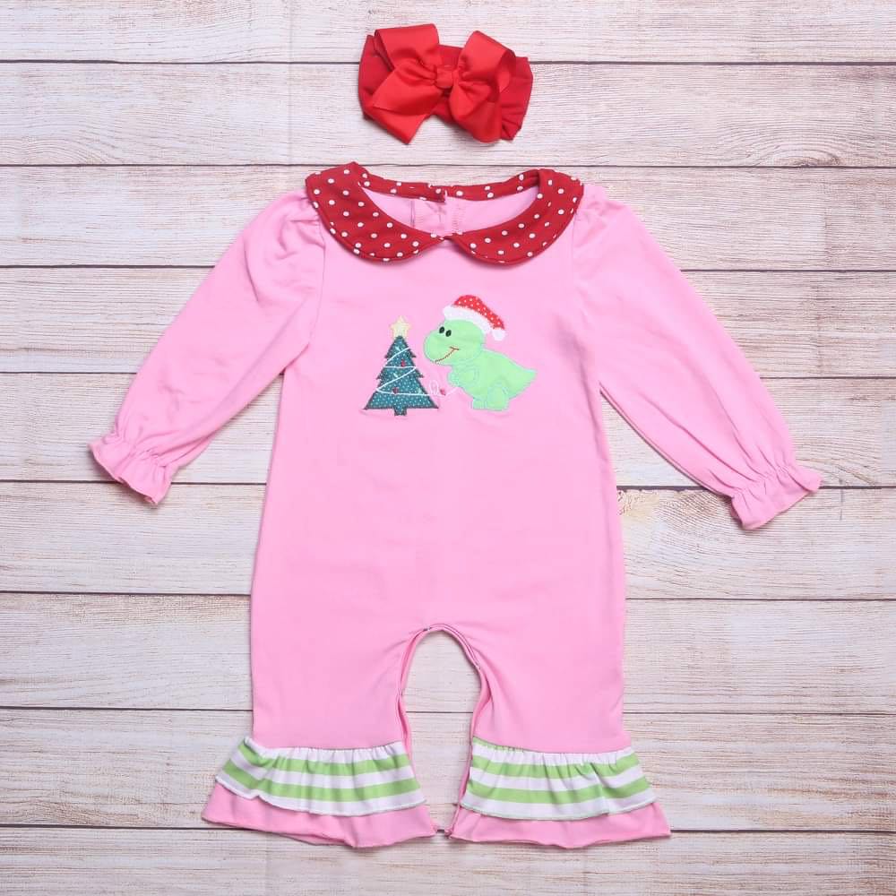 Girl's Dino Christmas Romper