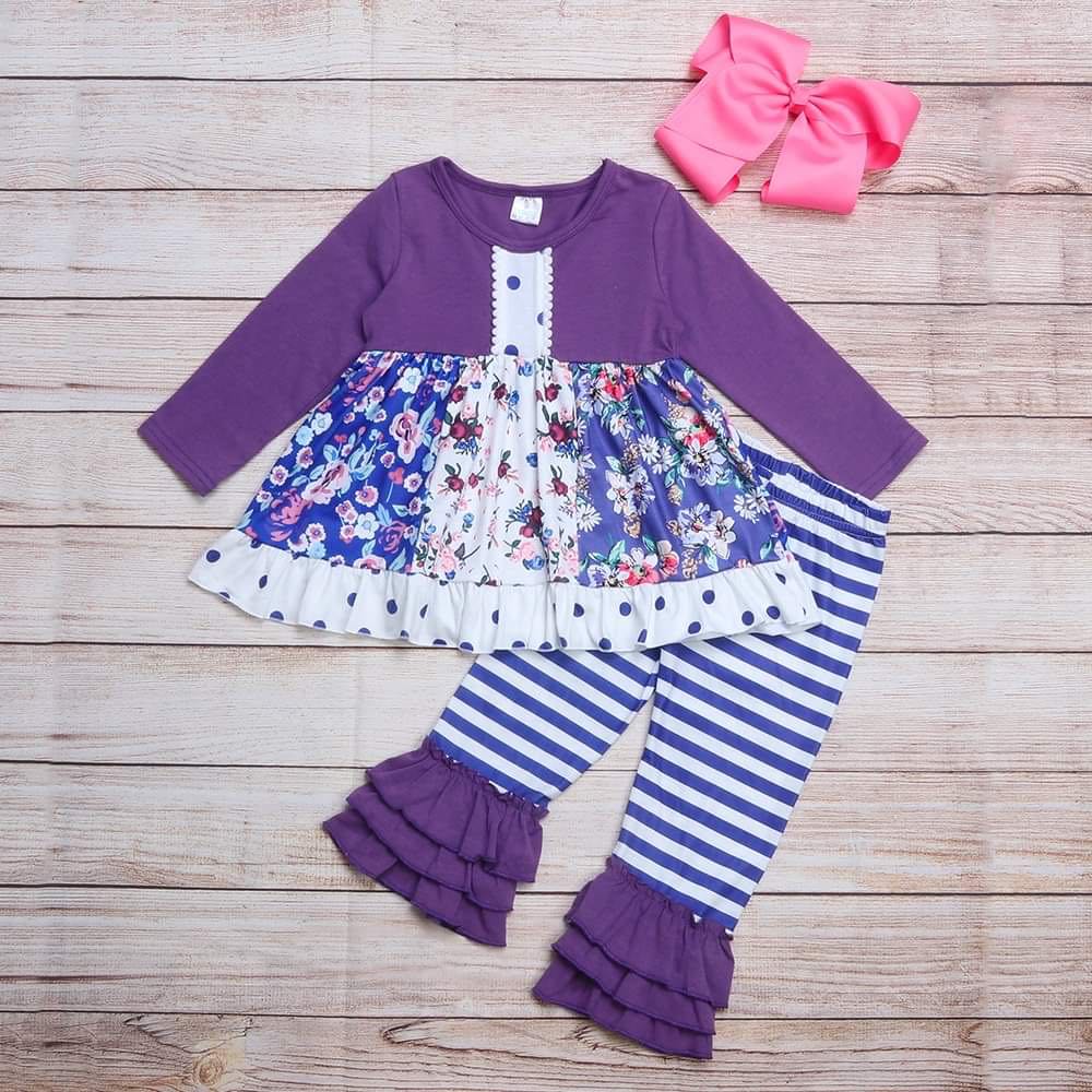 Purple Ruffle Floral Pant Set