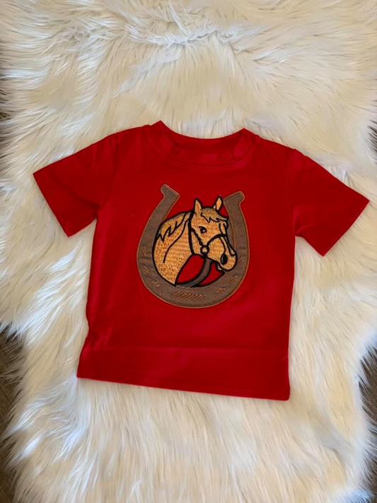 Red Short Sleeve Horse Shoe Tee