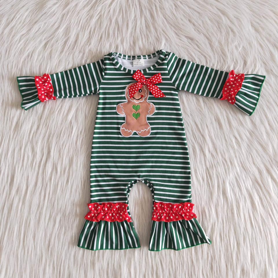 Gingerbread Striped Romper