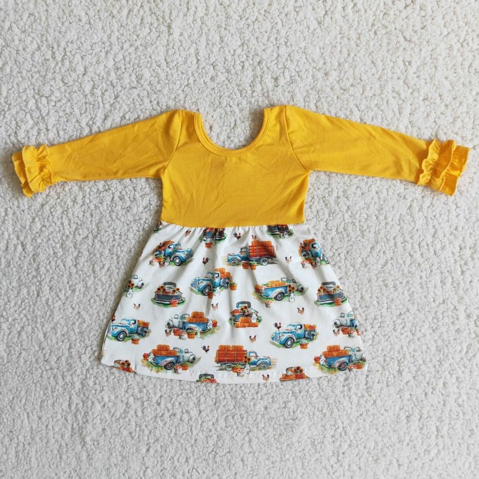 Long Sleeve Yellow Sunflower Truck Dress